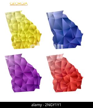 Set of vector polygonal maps of Georgia. Bright gradient map of US state in low poly style. Stock Vector