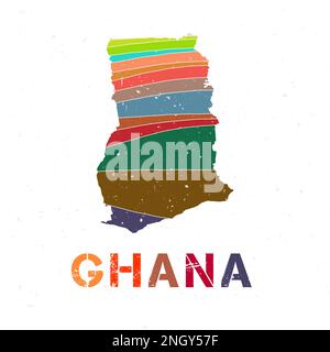 Ghana map design. Shape of the country with beautiful geometric waves and grunge texture. Trendy vector illustration. Stock Vector
