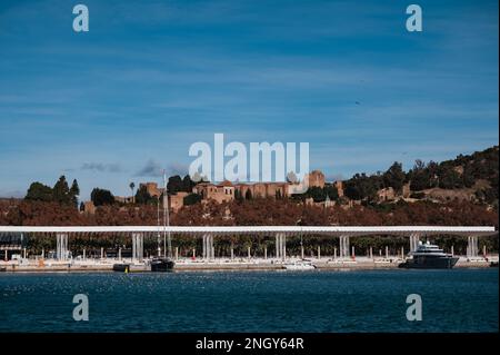 Malaga, Spain - January 16, 2023: View on the Pergolas of Victoria from the harbour pier Stock Photo