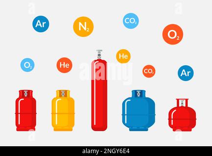 Gas cylinder vector tank. Lpg propane bottle icon container. Oxygen gas cylinder canister fuel storage Stock Vector
