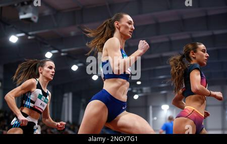 Belgrade, Serbia, 15 February 2023. Nina Vukovic of Croatia competes in Women's 800m race during the Belgrade Athletics Indoor Meeting 2023 at Banjica Athletic Hall in Belgrade, Serbia. February 15, 2023. Credit: Nikola Krstic/Alamy Stock Photo