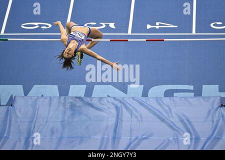 Birmingham,  UK,  19  February 2023. Laura ZIALOR of Marshall Milton Keynes AC   comes Second in the Womens High Jump at the UK Athletics Indoor Championships.  Credit: Francis Knight/Alamy Live News Stock Photo