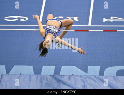 Birmingham,  UK,  19  February 2023. Laura ZIALOR of Marshall Milton Keynes AC   comes Second in the Womens High Jump at the UK Athletics Indoor Championships.  Credit: Francis Knight/Alamy Live News Stock Photo