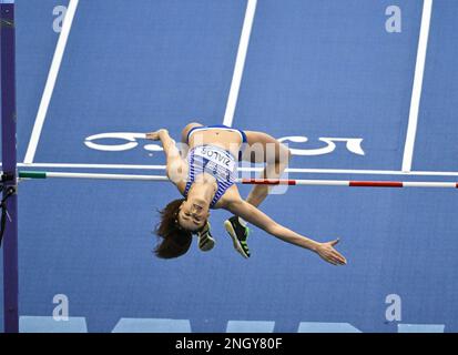 Birmingham,  UK,  19  February 2023. Laura ZIALOR of Marshall Milton Keynes AC   comes Second in the Womens High Jump at the UK Athletics Indoor Championships.  Credit: Francis Knight/Alamy Live News Stock Photo