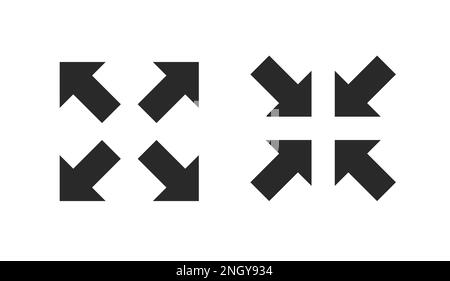 Fullscreen pictogram arrow size icon. Full screen bigger extend video wide web app maximize symbol icon, enlarge. Stock Vector