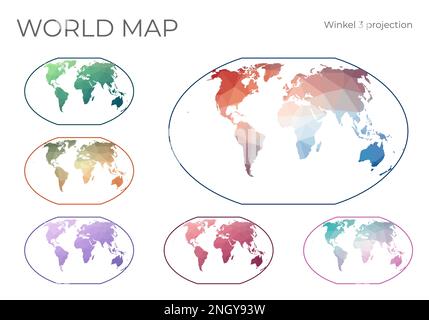 World Network Map Winkel Tripel Projection Wired Globe In Winkel 3   Low Poly World Map Set Winkel Tripel Projection Collection Of The World Maps In Geometric Style Vector Illustration 2ngy93w 