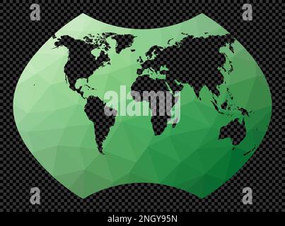World map. Ginzburg 9 projection. Polygonal map of the world on transparent background. Stencil shape geometric globe. Radiant vector illustration. Stock Vector