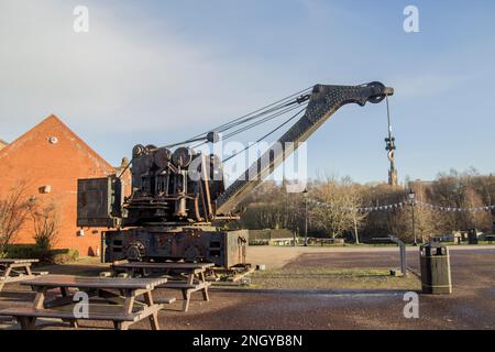 Rail Steam Crane, 1900, part of exhibition in Summerlee Museum of Scottish Industrial Life in Coatbridge, North Lanarkshire, Scotland Stock Photo