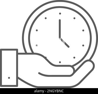 Hand holding clock, keep time, stopwatch lineal icon. Time management symbol design. Stock Vector