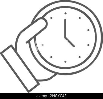 Hand holding clock, keep time, save the time lineal icon. Time management symbol design. Stock Vector