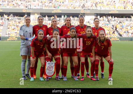 Sydney, Australia. 19th Feb, 2023. Spanish players pose before the 2023 Cup of Nations match between Australian Matildas and Spain at CommBank Stadium on February 19, 2023 in Sydney, Australia Credit: IOIO IMAGES/Alamy Live News Stock Photo