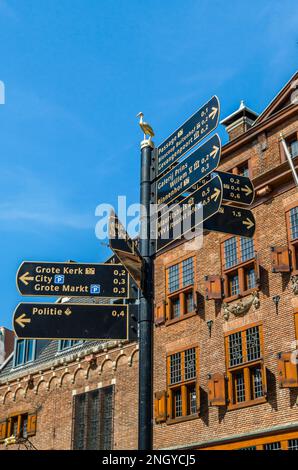 Touristic indication sign for pedestrians in The Hague, the Netherlands Stock Photo