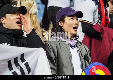 Coventry, UK. 19th Feb, 2023. Coventry, England, February 19th 2023: Korea Republic fans during the Arnold Clark Cup football match between Belgium and Korea Republic at Coventry Building Society Arena in Coventry, England (Natalie Mincher/SPP) Credit: SPP Sport Press Photo. /Alamy Live News Stock Photo