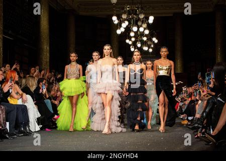 London, UK. Sunday 19th February 2023. Models on the catwalk at the AADNEVIK AW23 Fashion Show at The Royal Horseguards as part of London Fashion Week. Credit: Katie Collins/EMPICS/Alamy Live News Stock Photo