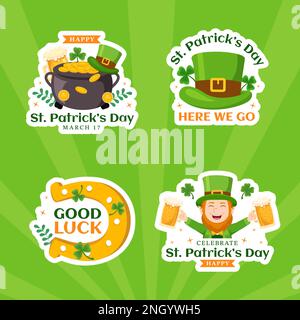 Happy St Patricks Day Label Flat Cartoon Hand Drawn Templates Background Illustration Stock Vector