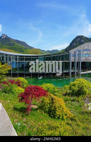 FUSCHL AM SEE, AUSTRIA –11 MAY 2022- View of the Red Bull Global Headquarters building and campus located in Fuschl, Austria, near Salzburg. Stock Photo