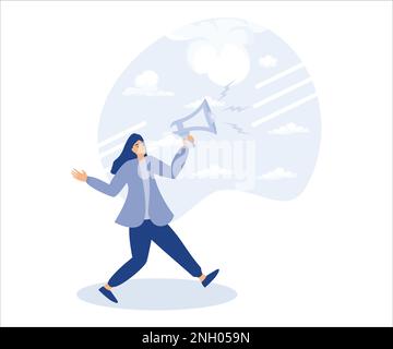 female leadership or message concept, businesswoman speak out on megaphone with big speech bubble. Flat vector modern illustration Stock Vector