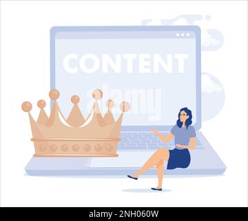 Content strategy for advertising and marketing, business woman with the word content wearing crown. Flat vector modern illustration Stock Vector
