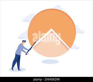 business competition percent diagram concept, businessman company owner cut out or split pie chart for his sharing part. Flat vector modern illustrati Stock Vector