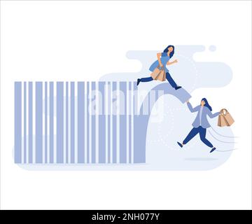 Consumer shopping habit, marketing and promotion or retail concept,happy woman customer holding shopping bag,Flat vector modern illustration Stock Vector