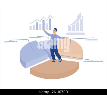 Data driven with analytics research, smart businessman balance and control pie chart with analytics data in hands.Flat vector modern illustration Stock Vector