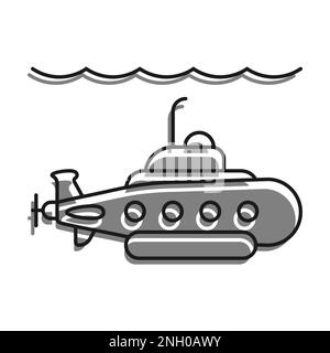 Scientific Bathyscaphe, Submarine filled with gray color icon. Underwater Research. Simple black and white vector Stock Vector
