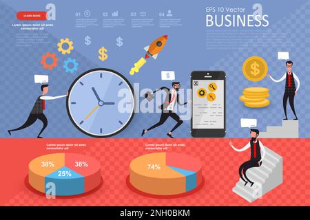 Set of flat infographics for business, data analysis landing page template charts and analyzing Stock Vector