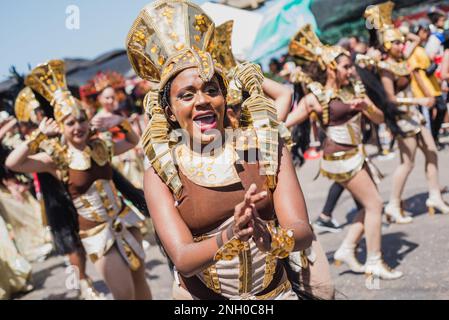 Barranquilla, Colombia. 18th Feb, 2023. Colombians parade and dance during the 'Batalla de las Flores' parade in Barranquilla, Colombia during the Carnival of Barranquilla on february 18, 2023. Photo by: Roxana Charris/Long Visual Press Credit: Long Visual Press/Alamy Live News Stock Photo