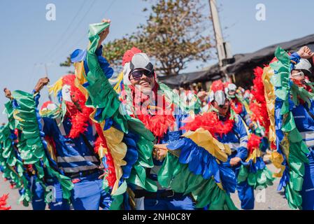 Barranquilla, Colombia. 18th Feb, 2023. Colombians parade and dance during the 'Batalla de las Flores' parade in Barranquilla, Colombia during the Carnival of Barranquilla on february 18, 2023. Photo by: Roxana Charris/Long Visual Press Credit: Long Visual Press/Alamy Live News Stock Photo