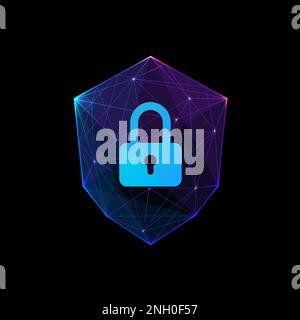 Padlock sign on shield. Cyber security. Futuristic 3D vector. Low poly Stock Vector