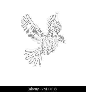 Continuous curve one line drawing of cute flying dove abstract art. Single line editable stroke vector illustration of a beautiful dove for logo Stock Vector