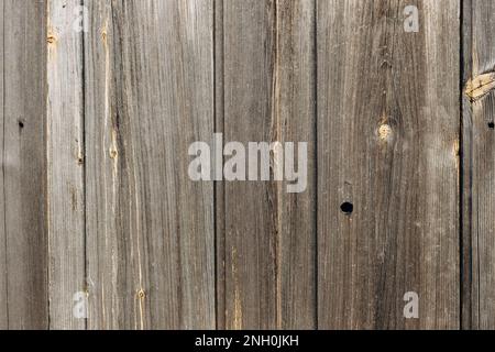 Old gray wood boards texture background. Weathered wooden wall with vertical planks. Stock Photo