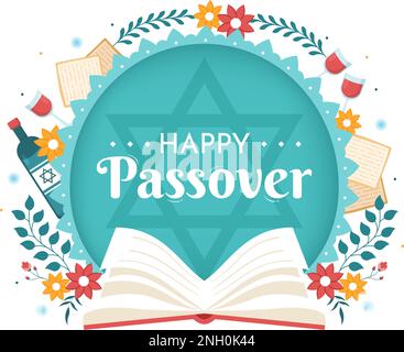 Happy Passover Illustration with Wine, Matzah and Pesach Jewish Holiday for Web Banner or Landing Page in Flat Cartoon Hand Drawn Templates Stock Vector