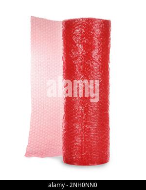 Red bubble wrap roll isolated on white Stock Photo
