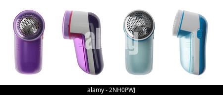 Set with fabric shavers on white background. Banner design Stock Photo