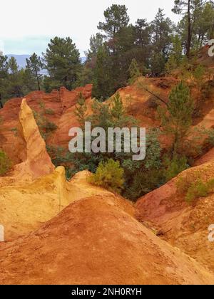 Roussillon orange ochre colorful rock formations from ocher in french Colorado Provençal Provence France Stock Photo