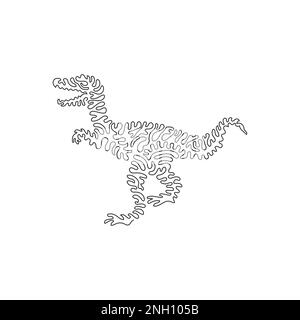 Single curly one line drawing of nimble thief abstract art. Continuous line drawing graphic design vector illustration of ferocious dino Stock Vector