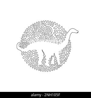 Single curly one line drawing of large dinosaurs. Continuous line drawing graphic design vector illustration of long neck dinosaur for icon Stock Vector