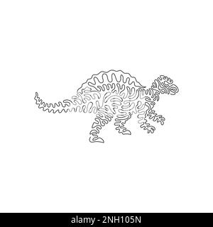 Continuous one line drawing of spine lizard abstract art. Single line editable stroke vector illustration of spinosaurus large carnivores Stock Vector