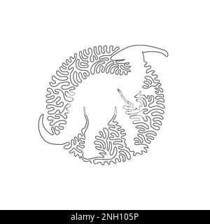 Continuous one curve line drawing of crested skull dino abstract art. Single line editable stroke vector illustration of herbivorous dinosaur Stock Vector
