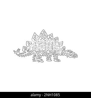 Single curly line drawing of armored dinosaur abstract art. Continuous line drawing graphic design vector illustration of stegosaurus herbivores Stock Vector