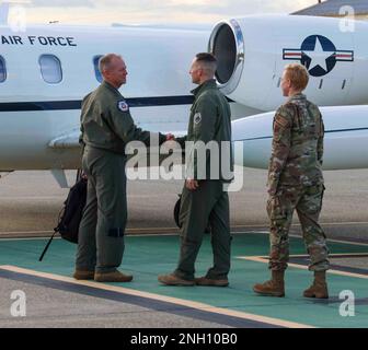 Col. Geoffrey Church, Commander of the 9th Reconnaissance Wing, greets ...