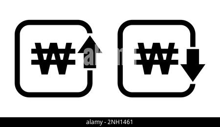 Set of cost symbol won increase and decrease icon. Money vector symbol isolated on background . Stock Vector