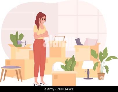 Decluttering and organizing boxes before moving 2D vector isolated spot illustration Stock Vector