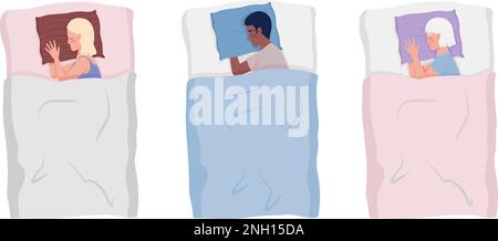 Sleeping people cuddling pillows semi flat color vector characters set Stock Vector