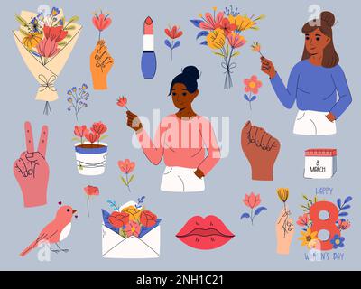 International women's day. 8 March. Collection with girl power slogans and inspiration quotes. Stock Vector