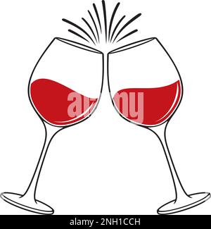 Red wine glasses clink. Cheers wineglasses. Vector illustration. Stock Vector