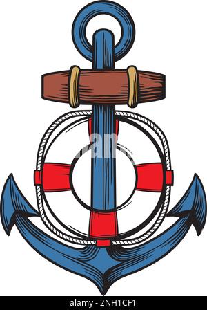 Anchor and lifesaver Color. Vector illustration. Stock Vector