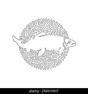 Continuous one line drawing of mythological creature abstract art. Single line editable stroke vector illustration of a salmon's tail is tapered Stock Vector