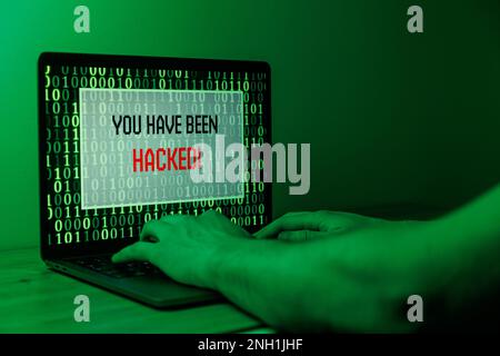 Hacker attack on Computer. Warning text on PC You have been hacked Stock Photo